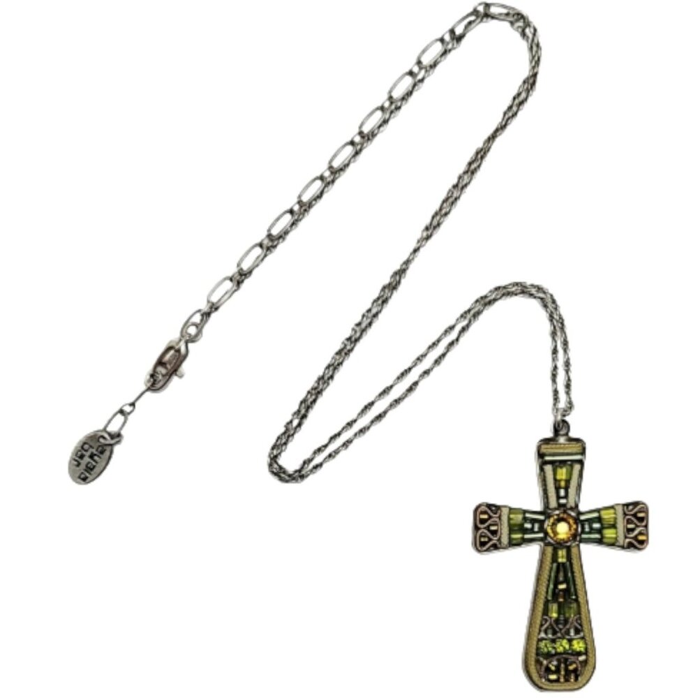Ayala Bar Silver Tone Handcrafted Cross Pendant Fashion Chain Necklace, Signed 2